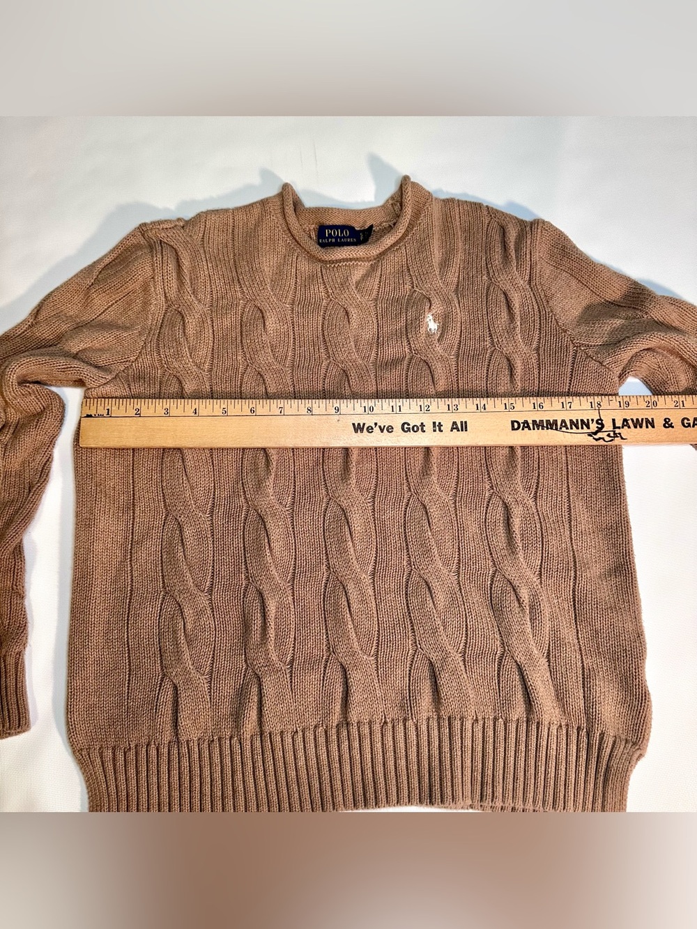 Polo Ralph Lauren Cable Knit Rolled Neck Cotton Tan Sweater Womens Size S - Picture 6 of 9